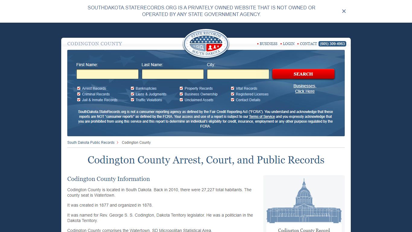 Codington County Arrest, Court, and Public Records